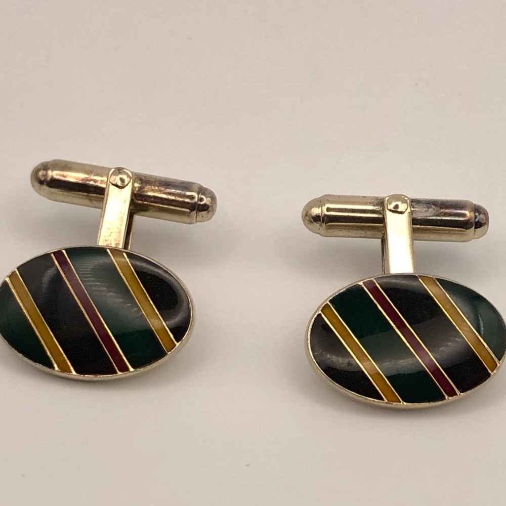 Brooks Brothers Preppy Rep 4-Stripped Oval Cufflinks